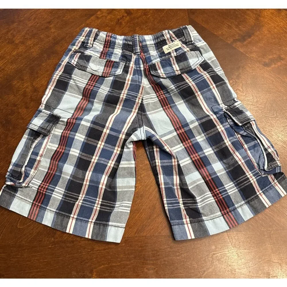 Children's Place‎ Boys 100% Cotton Cargo Shirt Blue Gray Red Plaid Size 6 EUC